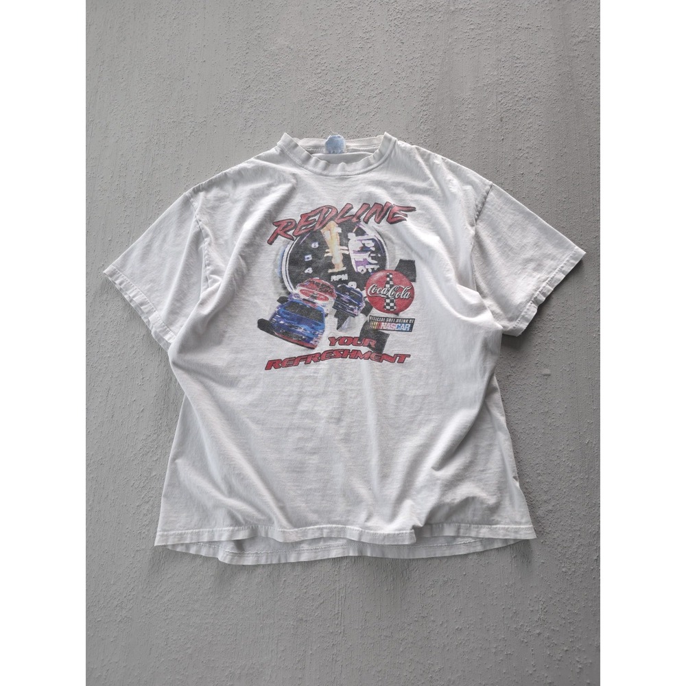 Vintage 90s Y2K NASCAR Coca-Cola Redline Your Refreshment White T-shirt XL Hanes